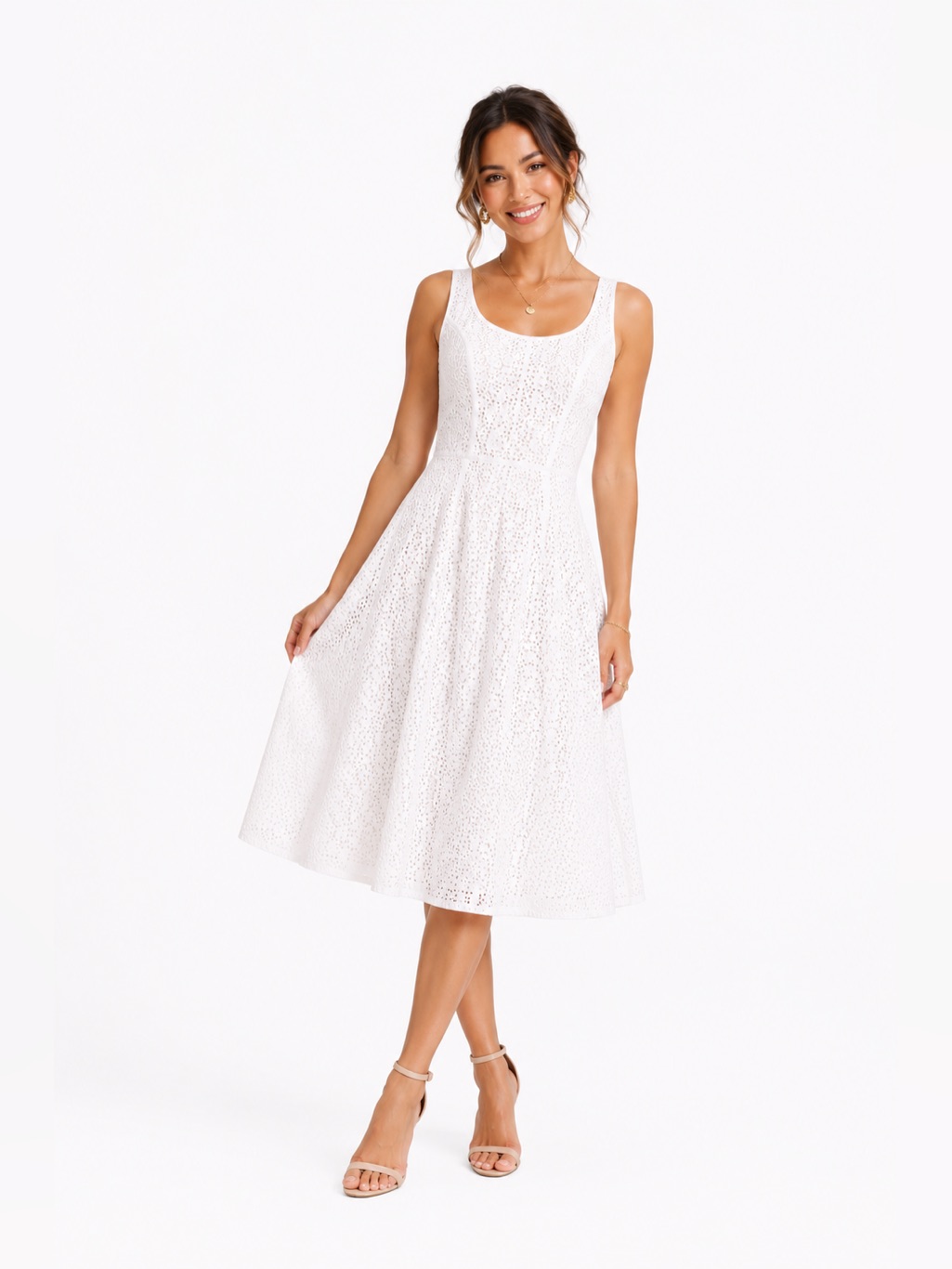 Ann Taylor White Eyelet Midi Dress